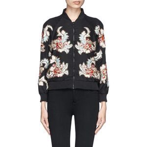 Alice + Olivia Felisa Satin Floral Embellished Floral Bomber Jacket medium $645